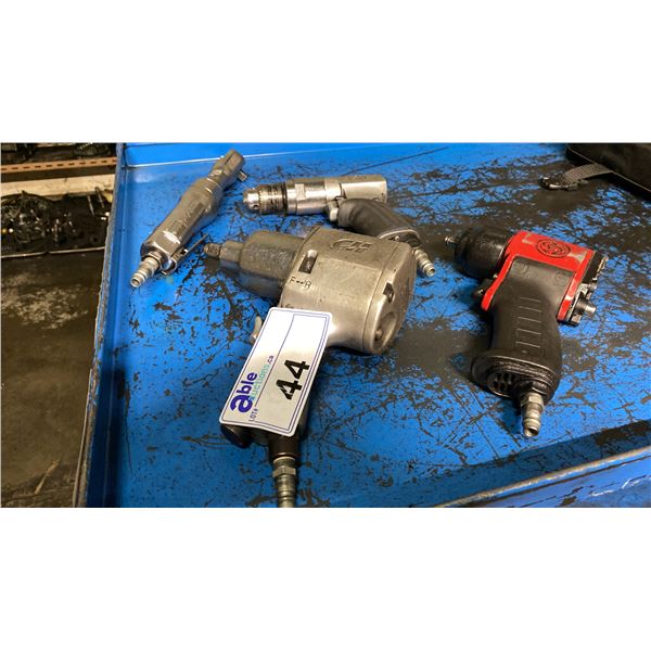 GROUP OF 4 PNEUMATIC TOOLS- 1 DRILL, 2 DRIVERS & 1 WRENCH