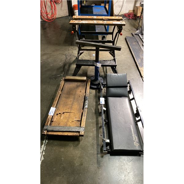 BLACK & DECKER WORKMATE 300, 2 MECHANICS CREEPERS & 1 MATERIAL STAND,