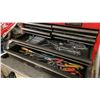 Image 3 : LARGE TOOL BENCH WITH CONTENTS- HUSKY TOOL BOX, WALL HANGING TOOLS, CUPBOARDS OF TOOLS & MISC SHOP