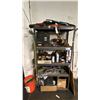 Image 1 : 5 TIER COMMERCIAL SHELVING UNIT WITH ASSORTED TOOLS & MISC ITEMS *MUST TAKE ALL*