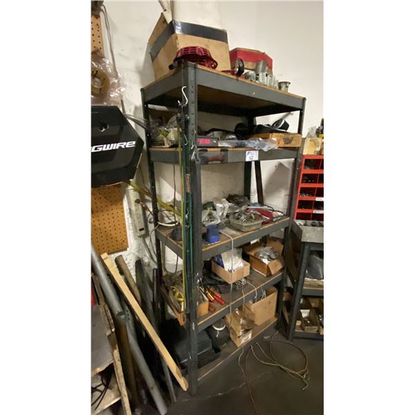 5 TIER COMMERCIAL SHELVING UNIT WITH ASSORTED TOOLS, HARDWARE & MISC ITEMS *MUST TAKE ALL*