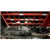 Image 10 : 3 INDUSTRIAL COUNTER HEIGHT SHELVING UNITS AND CONTENTS & PAIR OF ORANGE 40 COMPARTMENT PARTS
