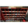Image 12 : 3 INDUSTRIAL COUNTER HEIGHT SHELVING UNITS AND CONTENTS & PAIR OF ORANGE 40 COMPARTMENT PARTS