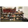 Image 1 : 3 INDUSTRIAL COUNTER HEIGHT SHELVING UNITS AND CONTENTS & PAIR OF ORANGE 40 COMPARTMENT PARTS
