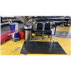 Image 1 : 2 ANTI FATIGUE FLOOR MATS, STAINLESS STEEL GARBAGE CAN, 4 CHAIRS, RACING FLAGS, REDBULL BEVERAGE