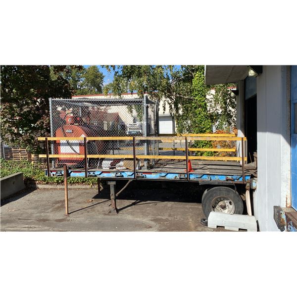 APPROX 20FT FUEL TRAILER WITH FILL-RITE GASOLINE PUMP SYSTEM ON LARGE GASOLINE STORAGE TANK