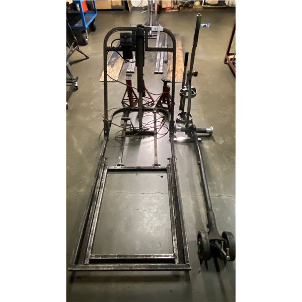 HYDRAULIC GO KART MECHANIC LIFT, HAND PRESS, 3 JACK STANDS & CUSTOM MADE KART DOLLY