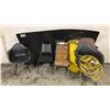 Image 1 : GROUP OF ASSORTED CHAIRS, EXTENSION CORD, METAL DRUMS & LARGE SHEET OF BLACK PLASTIC MATERIAL