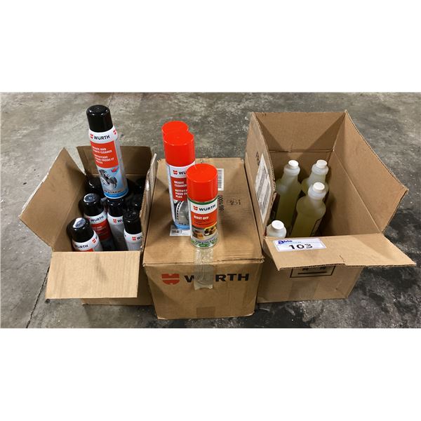 3 BOXES OF WURTH BRAKE CLEANER PLUS, ECO SUPER SPRAY & RUST REMOVER