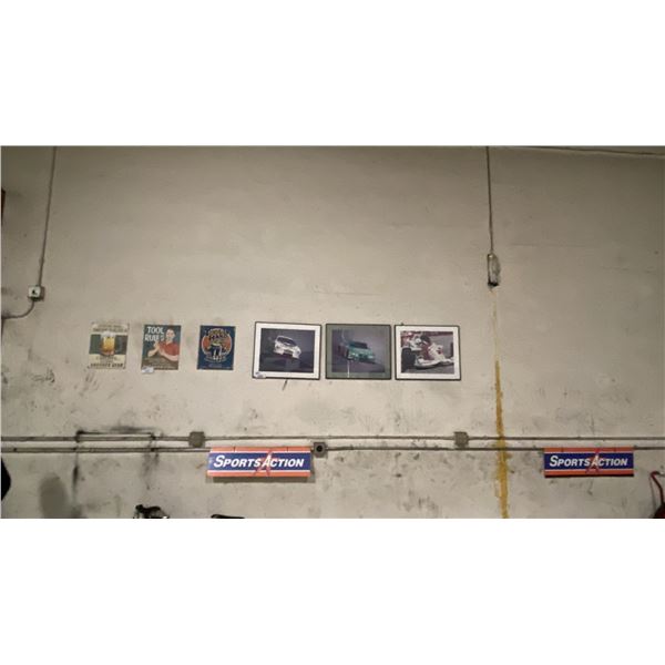 6 ASSORTED PICTURES & 2 SPORTS ACTION SIGNS