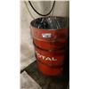Image 2 : 2 LARGE BARRELS * ONE FULL, ONE HALF FULL- MAY CONTAIN OIL* & RED METAL OPEN TOP EMPTY BARREL