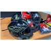 Image 2 : 3 RACING HELMETS, BOX OF FACE SHIELDS, RACING GLOVES, DARTS & SOCKS