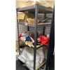 Image 1 : GREY METAL/WOOD SHELVING UNIT WITH ASSORTED CONTENTS