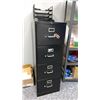 Image 2 : GREY METAL/WOOD SHELVING UNIT WITH ASSORTED CONTENTS, BLACK FILING CABINET & BUMIL SAFE *NO COMBO*