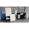 Image 1 : OFFICE DESK, CHAIR, PRESENTATION STANDS, TUBE LIGHT BULBS, SMALL TABLE & BEVERAGE DISPENSER INSERTS