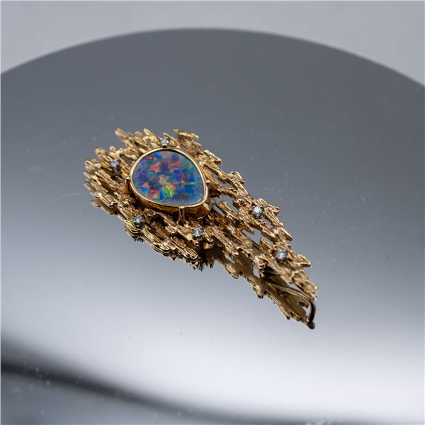 VINTAGE 14K YELLOW GOLD CUSTOM MADE BLACK OPAL