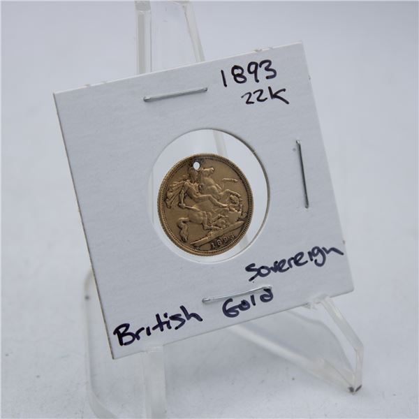 1893 22K GOLD BRITISH SOVEREIGN COIN