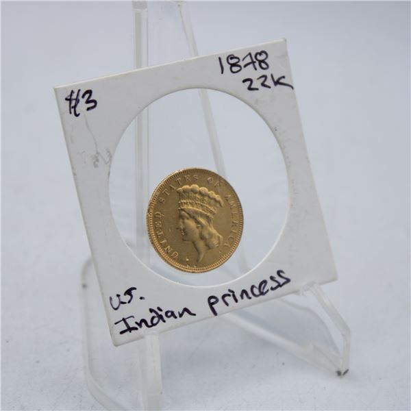1878 22K GOLD US INDIAN PRINCESS COIN