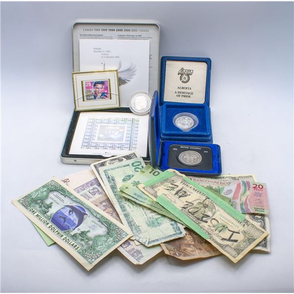 LOT OF MONEY COINS AND STAMPS