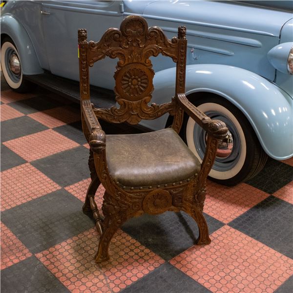 ANTIQUE ORANTE FULLY CARVED DOLPHIN HEAD ARMCHAIR