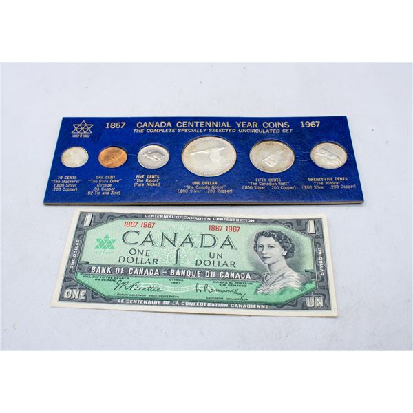 1967 SILVER CANADA COIN SET W/DOLLAR BILL