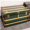 Image 1 : VINTAGE STEAMER TRUNK GREEN SLAT W/ BRASS