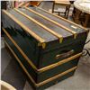 Image 2 : VINTAGE STEAMER TRUNK GREEN SLAT W/ BRASS
