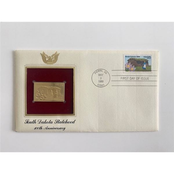 South Dakota Statehood 100th Anniversary Gold Stamp Replica First Day Cover