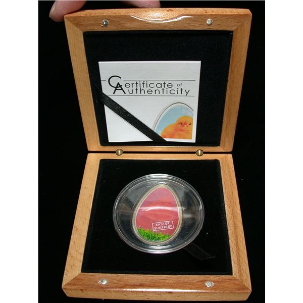 Cook Islands $5 Silver Easter Egg Coin with Thermo Chick