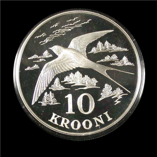 Estonia 1992 Ten Kroon Silver Proof, Barn Swallow
