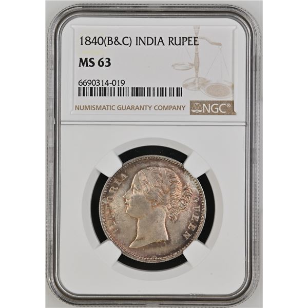 India 1840 Rupee, NGC MS-63