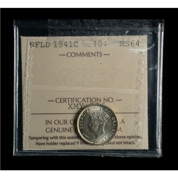 Newfoundland 1941-C Ten Cents, ICCS MS-64