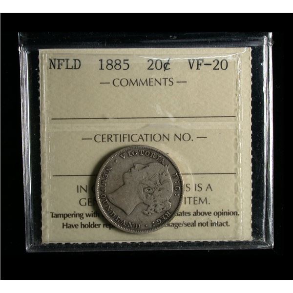 Newfoundland 1885 Twenty Cents, ICCS VF-20