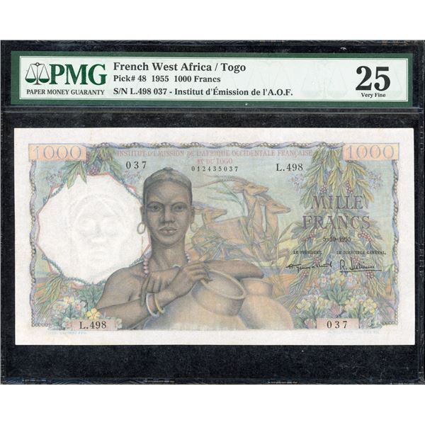 French West Africa: Togo, One Thousand Francs 1955