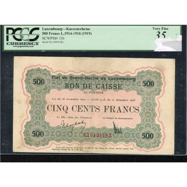 Luxembourg Five Hundred Francs 1919