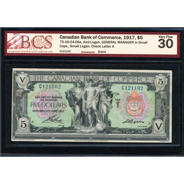 Canadian Bank of Commerce Five Dollars 1917