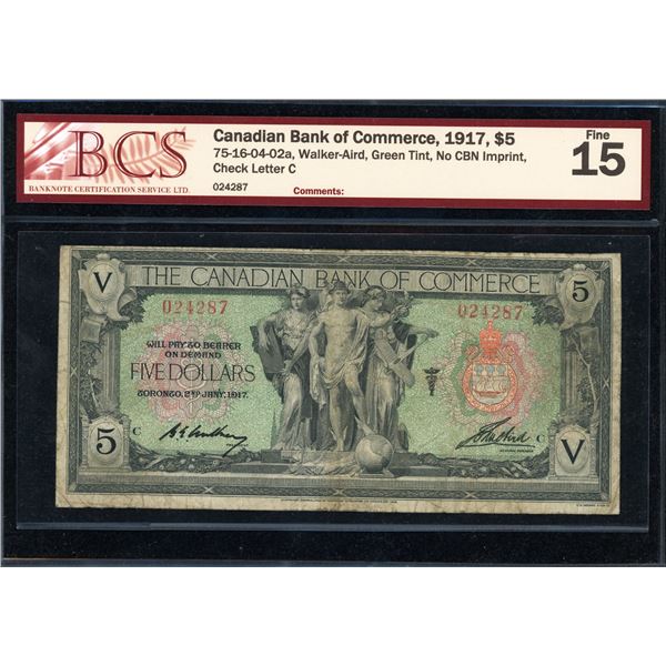 Canadian Bank of Commerce Five Dollars 1917