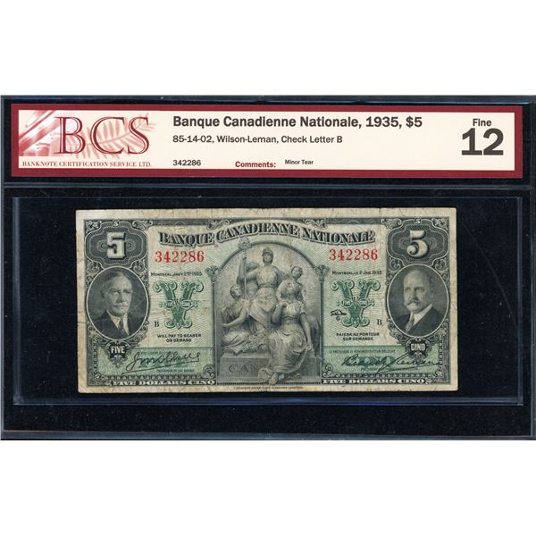 Banque Canadienne Nationale Five Dollars 1935
