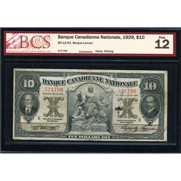 Banque Canadienne Nationale Ten Dollars 1929