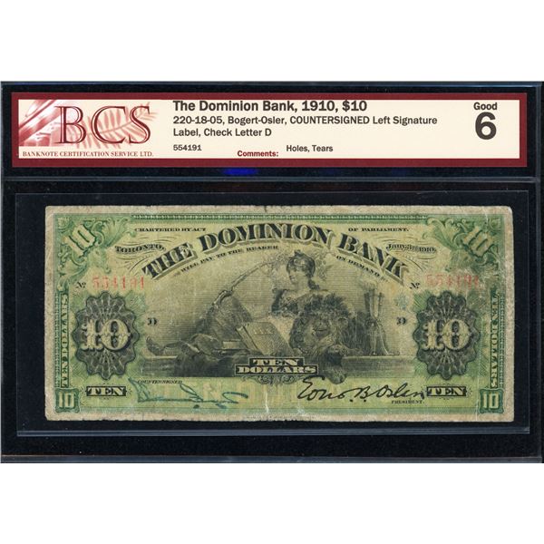 Dominion Bank Ten Dollars 1910