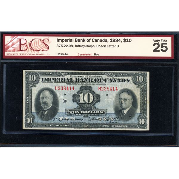 Imperial Bank Ten Dollars 1934