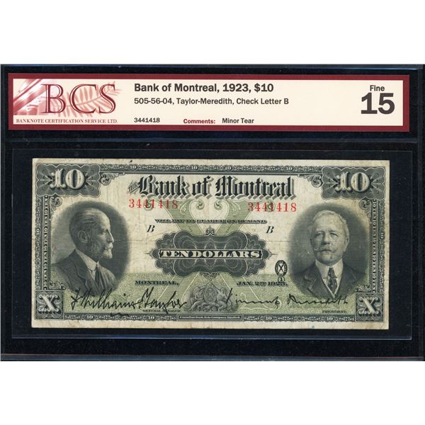 Bank of Montreal Ten Dollars 1923