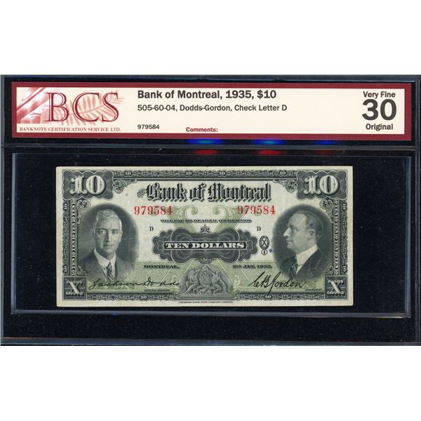 Bank of Montreal Ten Dollars 1935