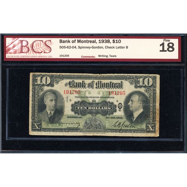 Bank of Montreal Ten Dollars 1938