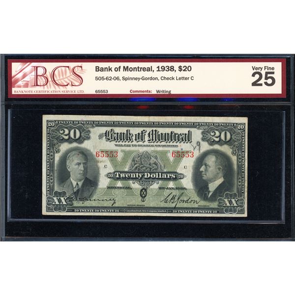 Bank of Montreal Twenty Dollars 1938