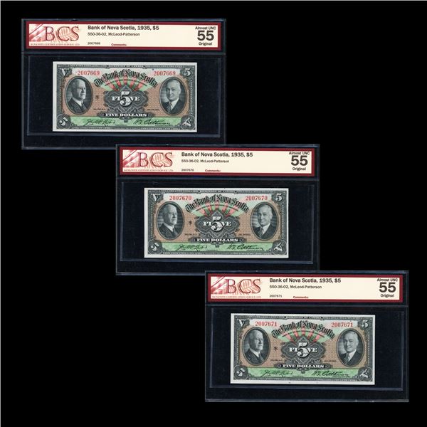 Bank of Nova Scotia Five Dollars 1935, Consecutive Trio