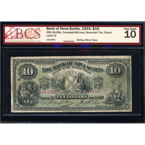 Bank of Nova Scotia Ten Dollars 1924