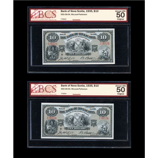 Bank of Nova Scotia Ten Dollars 1935, Consecutive Pair