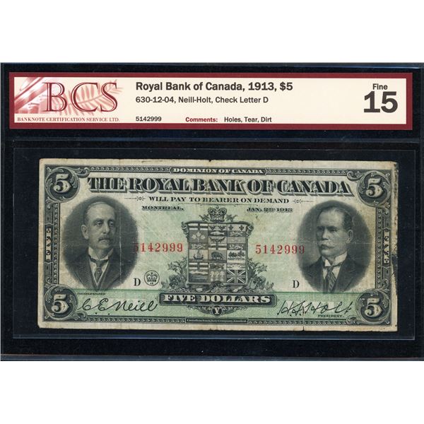 Royal Bank Five Dollars 1913