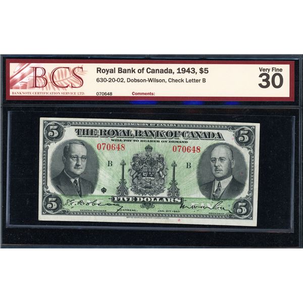 Royal Bank Five Dollars 1943